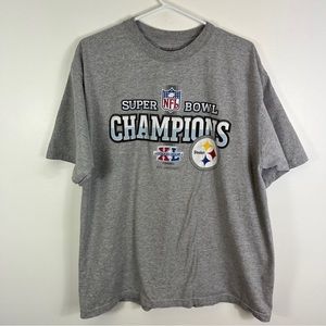 Pittsburgh Steelers TShirt Gray Reebok Adult Size XL Super Bowl XL Champs